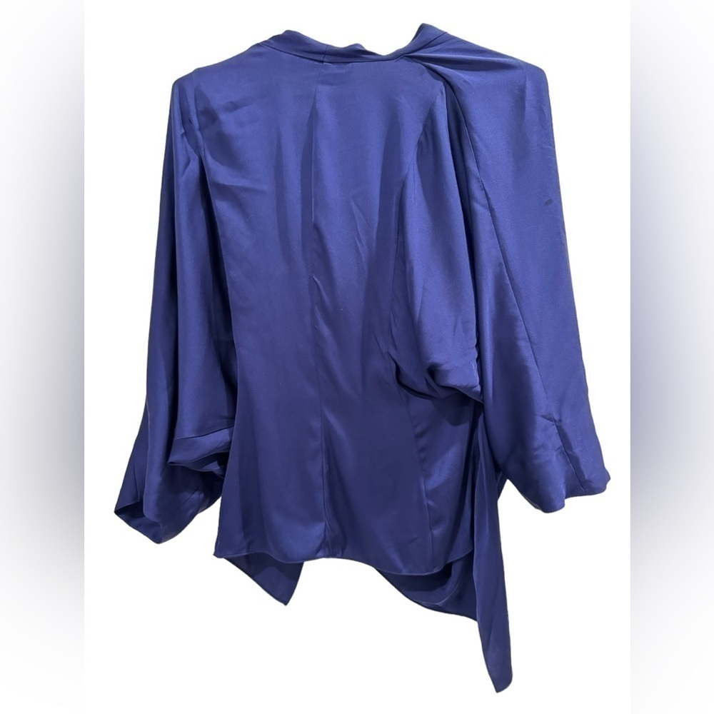 MM Lafleur Blue Draped Blouse Silk - Picture 3 of 5